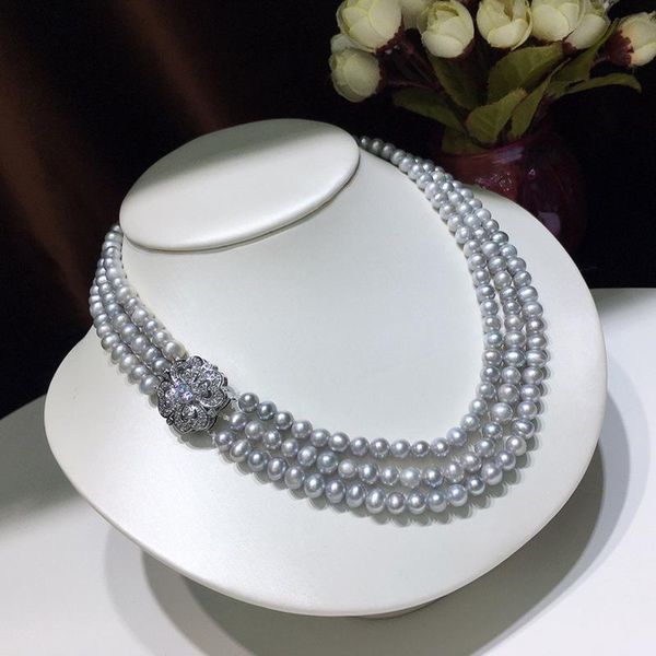 chokers habitoo luxury 3 strand natural 8-9 mm gray round cultured freshwater pearl necklace choker cubic zircon flower clasp jewelry, Golden;silver
chokers habitoo luxury 3 strand natural 8-9 mm gray round cultured freshwater pearl necklace choker cubic zircon flower clasp jewelry, Golden;silver