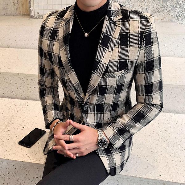 blazer masculino spring men's plaid street casual slim club social office formal clothing m-3xl suits & blazers, White;black
blazer masculino spring men's plaid street casual slim club social office formal clothing m-3xl suits & blazers, White;black