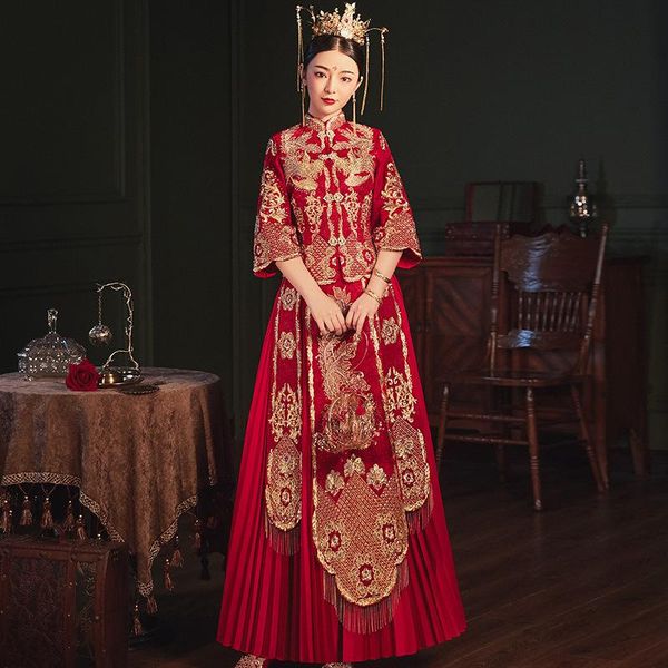 xiuhe clothing bride 2021 chinese wedding dress show kimono dragon and phoenix gown xia slim ethnic, Red
xiuhe clothing bride 2021 chinese wedding dress show kimono dragon and phoenix gown xia slim ethnic, Red