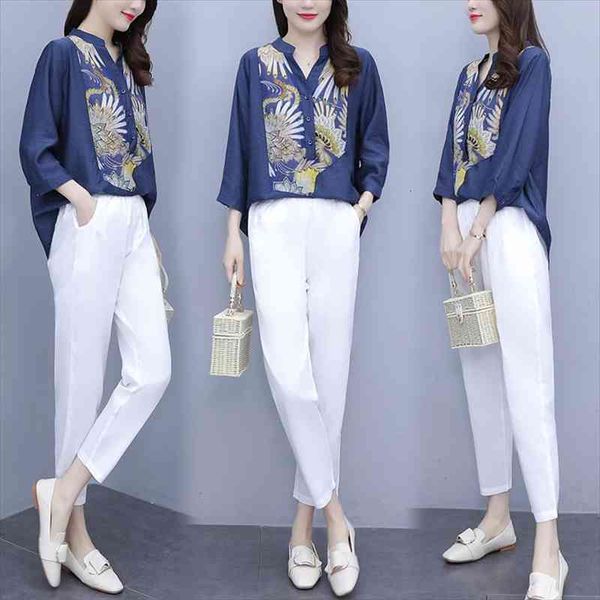 casual large size women tracksuits v neck breasted pullover blue two piece suit spring cotton linen printing comfortable womens, Gray
casual large size women tracksuits v neck breasted pullover blue two piece suit spring cotton linen printing comfortable womens, Gray