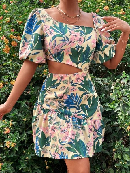 floral print lantern sleeve cut out asymmetrical neck ruffle hem dress 13sy#, Black;gray
floral print lantern sleeve cut out asymmetrical neck ruffle hem dress 13sy#, Black;gray