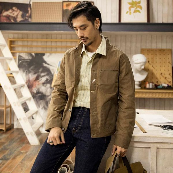 red waxed canvas supply jacket blanket lined men's workwear slim fit jackets, Black;brown
red waxed canvas supply jacket blanket lined men's workwear slim fit jackets, Black;brown