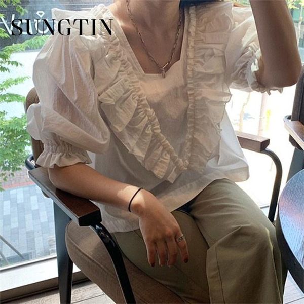 women's blouses & shirts sungtin puff sleeve female blouse oversized ruffles sqaure collar shirt women vintage korean french 2021, White
women's blouses & shirts sungtin puff sleeve female blouse oversized ruffles sqaure collar shirt women vintage korean french 2021, White