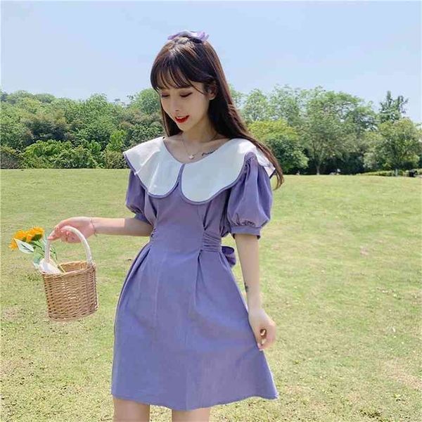 summer sweet fashion contrast color baby collar lace up high waist short sleeve dress women casual mini vestidos p408 210527, Black;gray
summer sweet fashion contrast color baby collar lace up high waist short sleeve dress women casual mini vestidos p408 210527, Black;gray