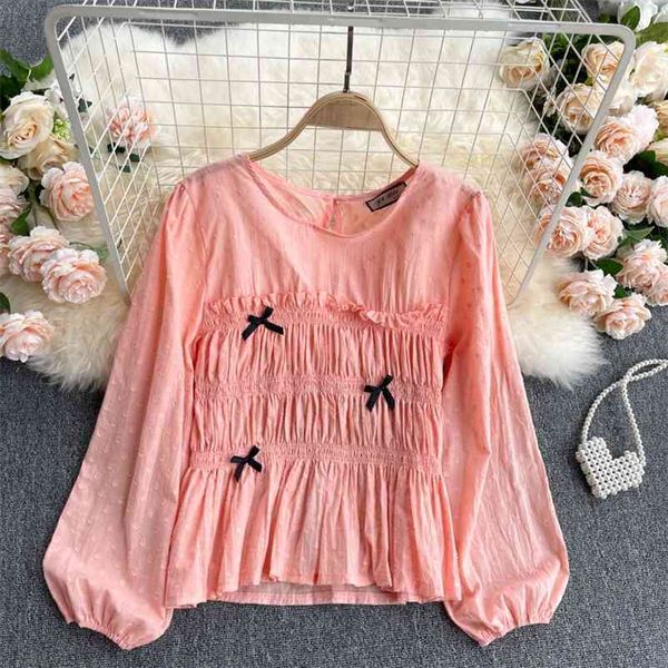 women pleated ruffles puff sleeve chiffon shirt contrast color round collar bow fashion spring summer 11b392 210525, White
women pleated ruffles puff sleeve chiffon shirt contrast color round collar bow fashion spring summer 11b392 210525, White