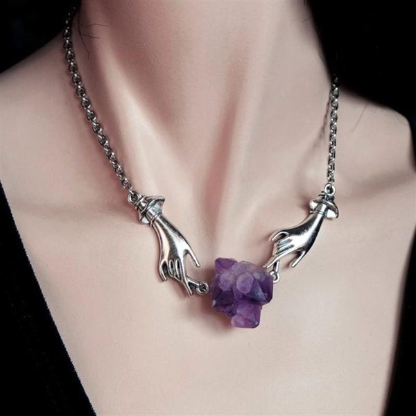 pendant necklaces witchy chain choker hands necklace magical creative purple crystal druzy jewelry charm fashion women gift statement 2021, Silver
pendant necklaces witchy chain choker hands necklace magical creative purple crystal druzy jewelry charm fashion women gift statement 2021, Silver