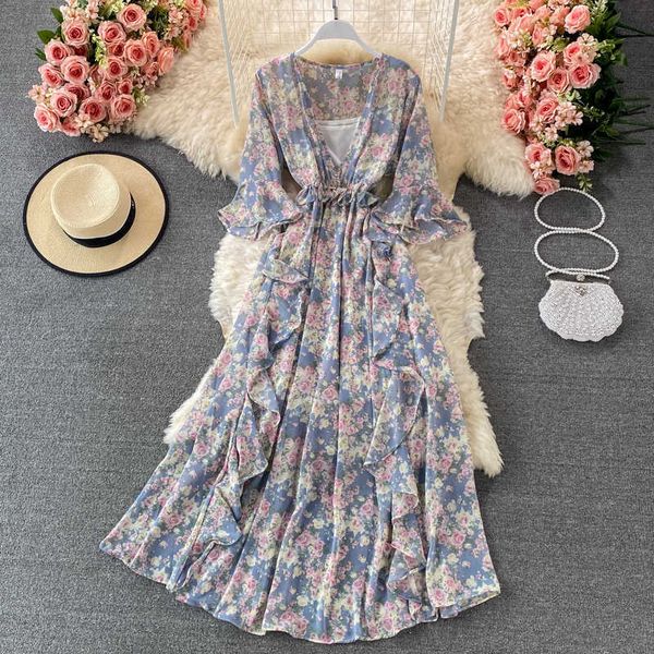 summer vintage floral printed ruffle long chiffon dress women vacation beach party deep v-neck vestidos female big swing robe y0603, Black;gray
summer vintage floral printed ruffle long chiffon dress women vacation beach party deep v-neck vestidos female big swing robe y0603, Black;gray
