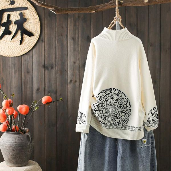 women's sweaters vintage turtleneck jumper long sleeved knitted pullovers ethnic autumn winter jacquard pattern retro women sweater pu, White;black
women's sweaters vintage turtleneck jumper long sleeved knitted pullovers ethnic autumn winter jacquard pattern retro women sweater pu, White;black