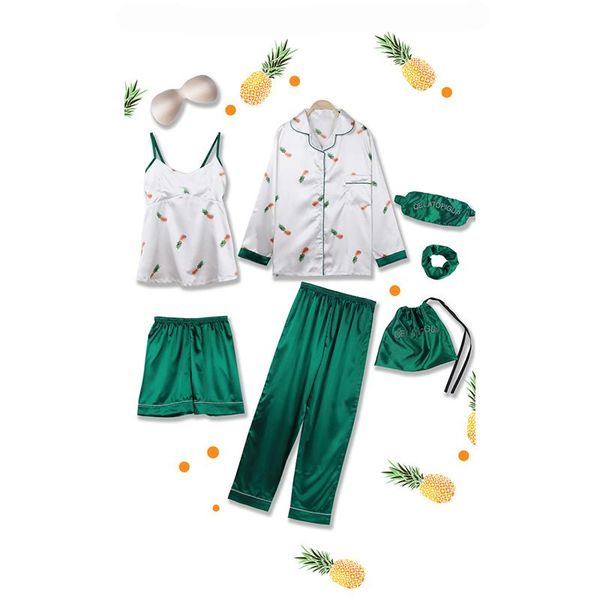 women's 7 pieces pajamas sets emulation silk striped pyjama women sleepwear spring summer autumn suits soft cute homewear, Black;red 
women's 7 pieces pajamas sets emulation silk striped pyjama women sleepwear spring summer autumn suits soft cute homewear, Black;red