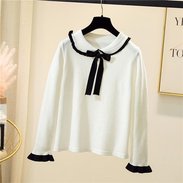 women's sweaters 2021 autumn winter women warm pullovers fashion long sleeve casual knitted sweater cute with bow, White;black
women's sweaters 2021 autumn winter women warm pullovers fashion long sleeve casual knitted sweater cute with bow, White;black
