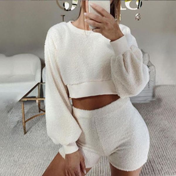 women's tracksuits lambwool fluffy solid women shorts two pieces set cropped drop shoulder pullover and mini trousers ladies tracksuit, Gray
women's tracksuits lambwool fluffy solid women shorts two pieces set cropped drop shoulder pullover and mini trousers ladies tracksuit, Gray