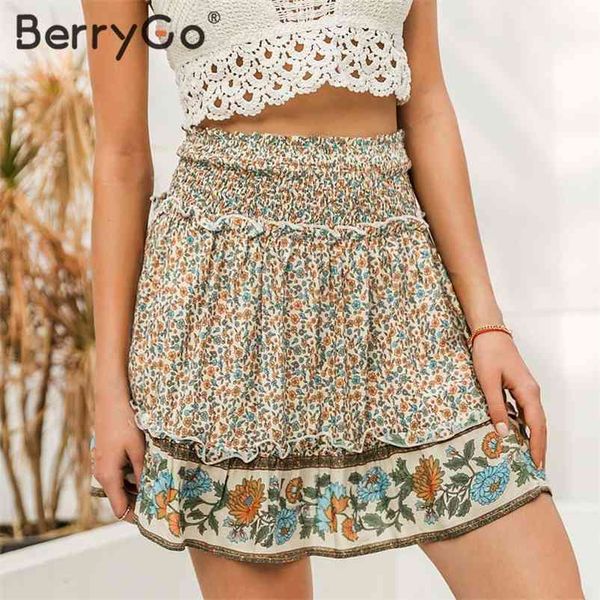 berrygo smocking elastic high waist short skirts women bohemian floral print female casual beach wear summer 210513, Black
berrygo smocking elastic high waist short skirts women bohemian floral print female casual beach wear summer 210513, Black