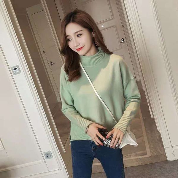 autumn winter casual solid fashion loose pullovers o neck full knitted women sweater 210513, White;black
autumn winter casual solid fashion loose pullovers o neck full knitted women sweater 210513, White;black