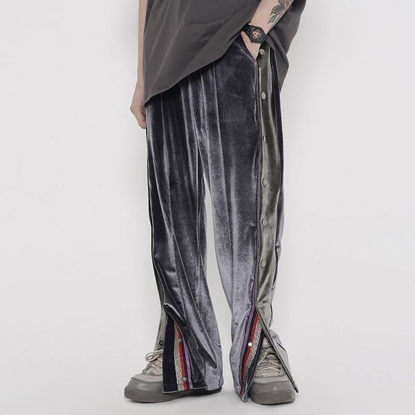 men's pants color block side button fleece casual trousers men and women straight velvet loose track high street oversize baggy, Black
men's pants color block side button fleece casual trousers men and women straight velvet loose track high street oversize baggy, Black