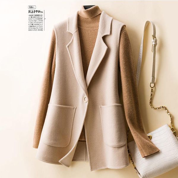 women's vests double-sided woolen waistcoat vest autumn/winter jacket 2021 simple large pocket mid-length sleeveless coat m125, Black;white
women's vests double-sided woolen waistcoat vest autumn/winter jacket 2021 simple large pocket mid-length sleeveless coat m125, Black;white