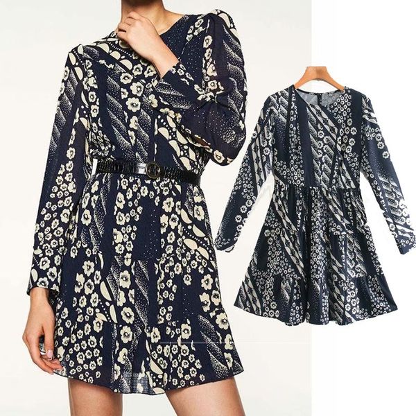 fashion retro flower printing dress o neck long sleeve woman mini slim waist chic dresses casual, Black;gray
fashion retro flower printing dress o neck long sleeve woman mini slim waist chic dresses casual, Black;gray