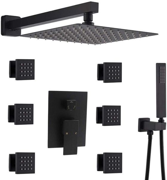 inch bathroom luxury rain mixer shower combo wall mounted black and 6 pcs body jets set faucet full sets
inch bathroom luxury rain mixer shower combo wall mounted black and 6 pcs body jets set faucet full sets