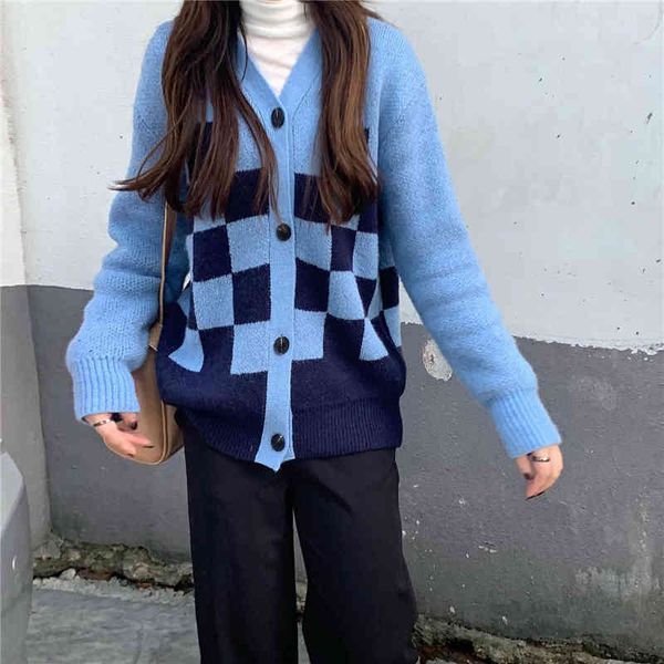korean style plain women's contrast color fashion chess ladies sweater, White;black
korean style plain women's contrast color fashion chess ladies sweater, White;black