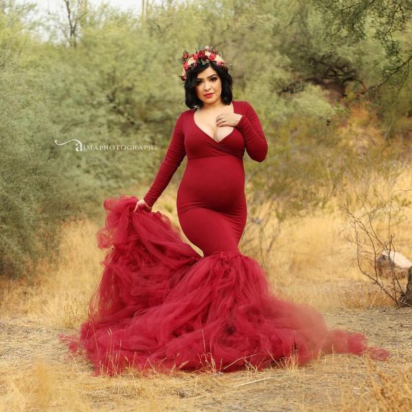 demure burgundy v-neck long sleeves mermaid maternity women dresses elegant tiered tulle train pregnancy dress to po shoot casual, Black;gray
demure burgundy v-neck long sleeves mermaid maternity women dresses elegant tiered tulle train pregnancy dress to po shoot casual, Black;gray