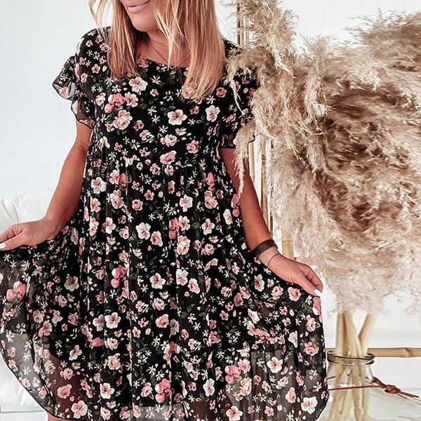 casual dresses floral print dress women bohemian beach short sleeve ruffle mini for robe, Black;gray
casual dresses floral print dress women bohemian beach short sleeve ruffle mini for robe, Black;gray