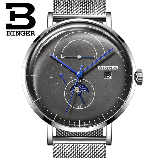 surface clocks men switzerland binger automatic men mutifunction mechanical clocks moon phase sapphire calendar week month, Slivery;brown
surface clocks men switzerland binger automatic men mutifunction mechanical clocks moon phase sapphire calendar week month, Slivery;brown
