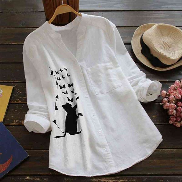 loose cotton linen casual cat womens shirt printed long sleeve button down plus size blouses, White
loose cotton linen casual cat womens shirt printed long sleeve button down plus size blouses, White