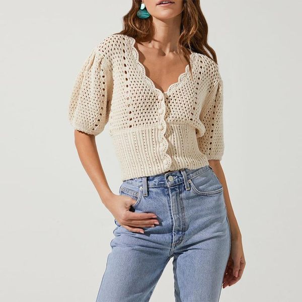 women's knits & tees women autumn hollow knitted v-neck single breasted blouse puff sleeve half solid color button casual office 2021, White
women's knits & tees women autumn hollow knitted v-neck single breasted blouse puff sleeve half solid color button casual office 2021, White