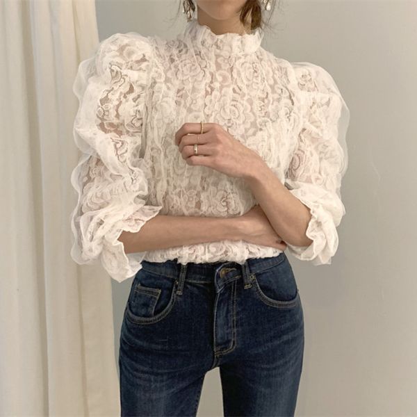blouses fashion ol mesh lace shirt crochet flower blouses stand collar sleeve shirts female hollow out, White
blouses fashion ol mesh lace shirt crochet flower blouses stand collar sleeve shirts female hollow out, White