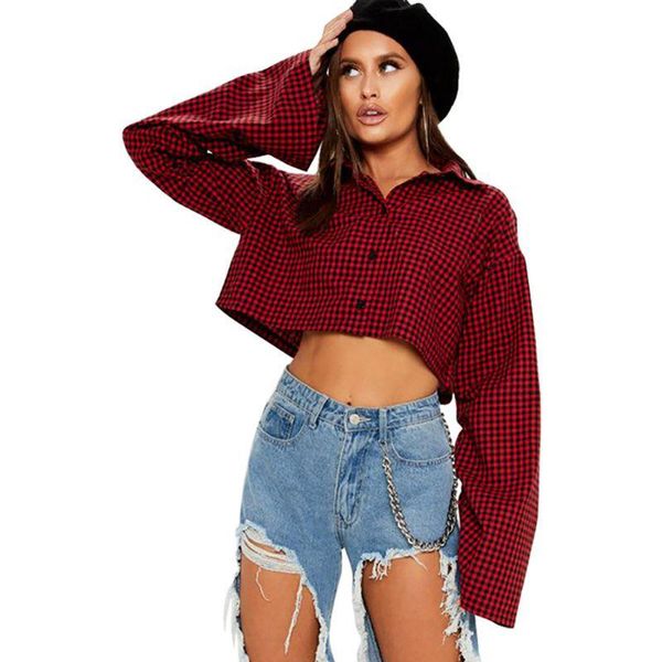 women's blouses & shirts fashion plaid short casual long sleeve button loose shirt women crop rk#, White
women's blouses & shirts fashion plaid short casual long sleeve button loose shirt women crop rk#, White
