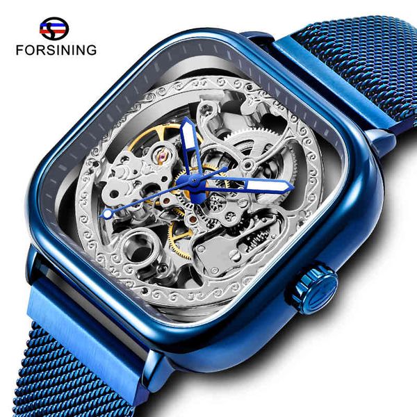 fashion forsining men mechanical watches automatic self-wind blue mesh steel watch skeleton male clock, Slivery;brown
fashion forsining men mechanical watches automatic self-wind blue mesh steel watch skeleton male clock, Slivery;brown