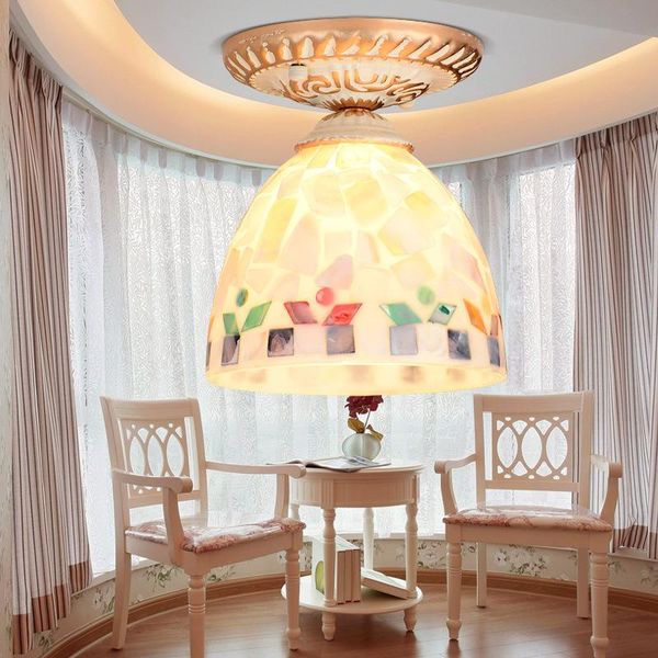 ceiling lights tiffany style dia. 20cm round stained glass iron led e27 mediterranean lamp for bedroom aisle balcony corridor