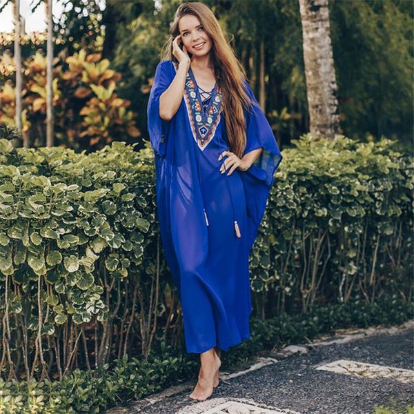 women's swimwear oversize chiffin bikini cover up see through lace v-neck maxi dress embroidery beach tunic kaftan, White;black
women's swimwear oversize chiffin bikini cover up see through lace v-neck maxi dress embroidery beach tunic kaftan, White;black