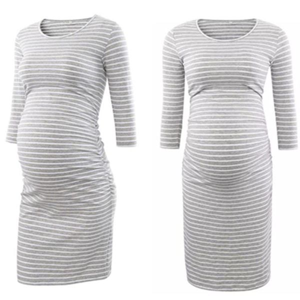 maternity dresses spring and autumn round neck long sleeve striped dress pregnancy plus size for women, White
maternity dresses spring and autumn round neck long sleeve striped dress pregnancy plus size for women, White