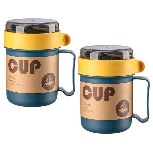dinnerware sets 2 pcs breakfast cup home portable soup serving with spoon(500ml)