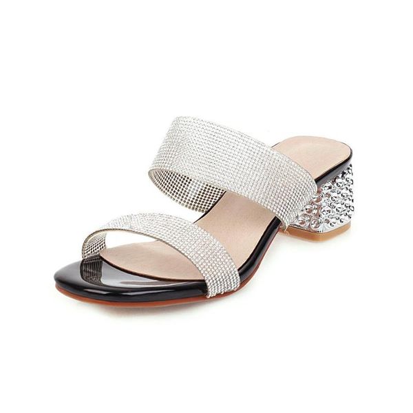 slippers kmeioo women fashion summer rhinestone crystal shoes square hign heels open toe luxury comfortabale heel 5cm, Black
slippers kmeioo women fashion summer rhinestone crystal shoes square hign heels open toe luxury comfortabale heel 5cm, Black