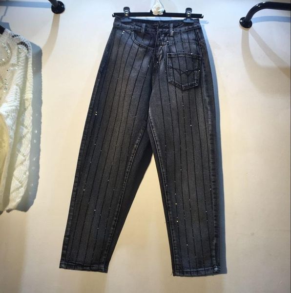 women's jeans heavy industry vertical strip drill high waist slim straight black girls pants, Blue
women's jeans heavy industry vertical strip drill high waist slim straight black girls pants, Blue