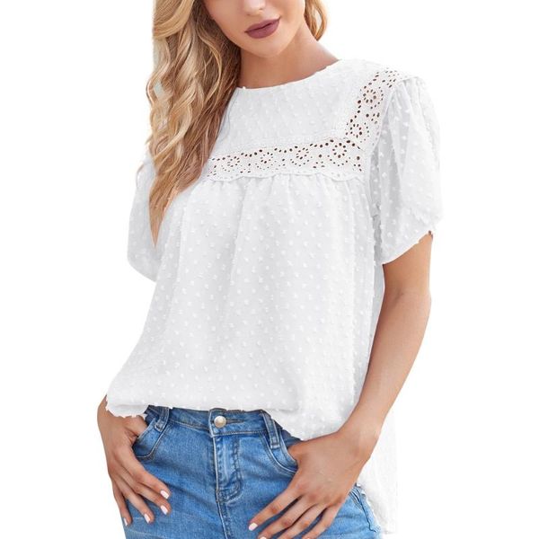 women's blouses & shirts summer women short sleeve lace trim cute round neck plus size blusas de mujer, White
women's blouses & shirts summer women short sleeve lace trim cute round neck plus size blusas de mujer, White