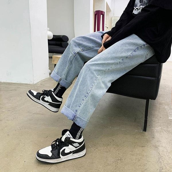 men's jeans washed straight-leg loose trend wide-leg cropped trousers four seasons japanese streetwear, Blue
men's jeans washed straight-leg loose trend wide-leg cropped trousers four seasons japanese streetwear, Blue