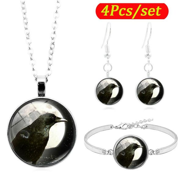 earrings & necklace full moon raven po cabochon glass jewelry set fashion chain bracelet earring sets for women gifts, Silver
earrings & necklace full moon raven po cabochon glass jewelry set fashion chain bracelet earring sets for women gifts, Silver