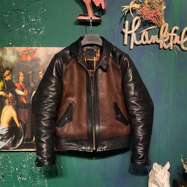 men's leather & faux quality high mens genuine jacket vintage cowboy cowhide coat long sleeve splicing mixed colors motorcycle bikers, Black
men's leather & faux quality high mens genuine jacket vintage cowboy cowhide coat long sleeve splicing mixed colors motorcycle bikers, Black