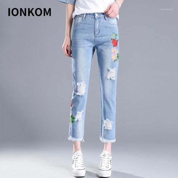 women's jeans ionkom floral embroidered bleach wash denim skinny button zipper pencil pants women highstreet casual crop pant, Blue
women's jeans ionkom floral embroidered bleach wash denim skinny button zipper pencil pants women highstreet casual crop pant, Blue
