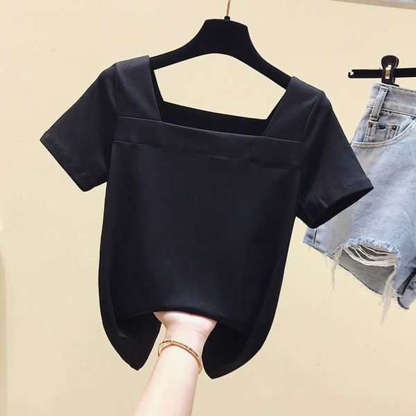 fashion trend style t-shirts clothing short women's summer red half sleeve tight collarbone french square neck tees, White
fashion trend style t-shirts clothing short women's summer red half sleeve tight collarbone french square neck tees, White