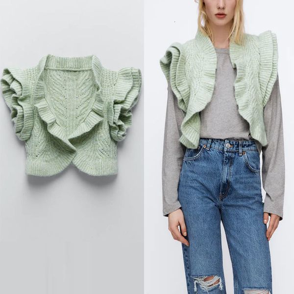 sweaters za ruffle green knit cropped vest women sleeveless open stitching sweater woman fashion streetwear short knitted top, White;black
sweaters za ruffle green knit cropped vest women sleeveless open stitching sweater woman fashion streetwear short knitted top, White;black
