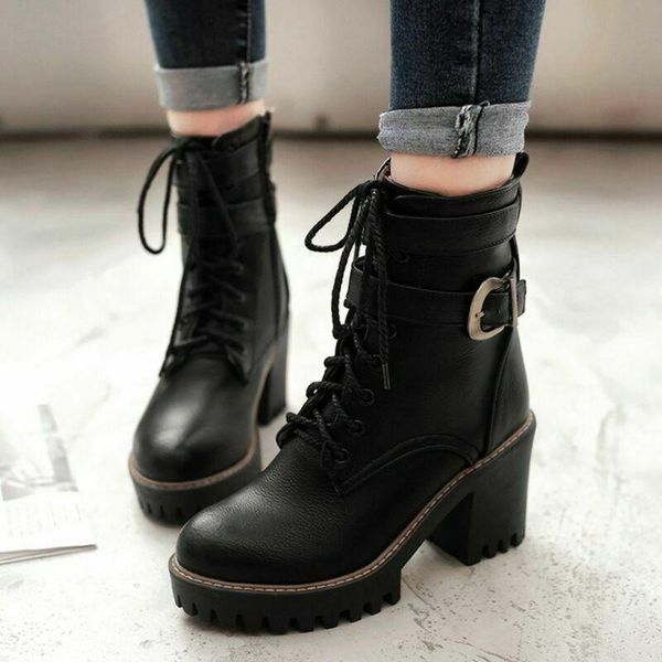 boots women ankle motorcycle platform lace up high heel plus size winter shoes, Black
boots women ankle motorcycle platform lace up high heel plus size winter shoes, Black