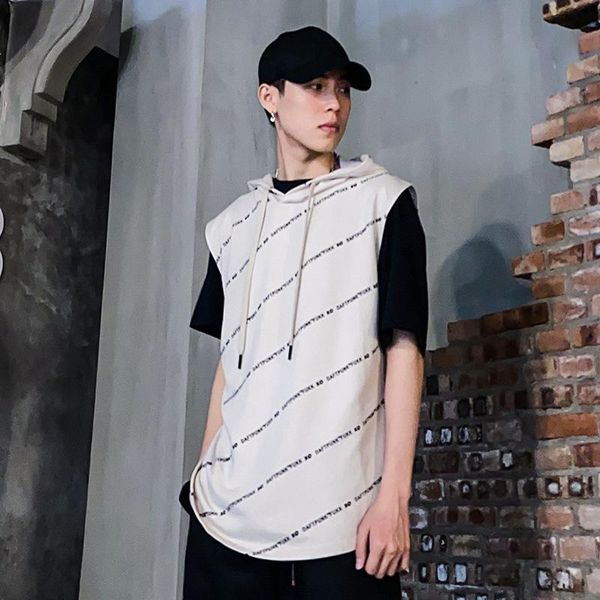 men's t-shirts loose all-match vest tank summer tide hooded sports fitness outerwear couples sleeveless t-shirt for men, White;black
men's t-shirts loose all-match vest tank summer tide hooded sports fitness outerwear couples sleeveless t-shirt for men, White;black