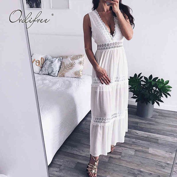 summer women long chiffon sleeveless backless white lace crochet maxi beach dress 210415, Black;gray 
summer women long chiffon sleeveless backless white lace crochet maxi beach dress 210415, Black;gray