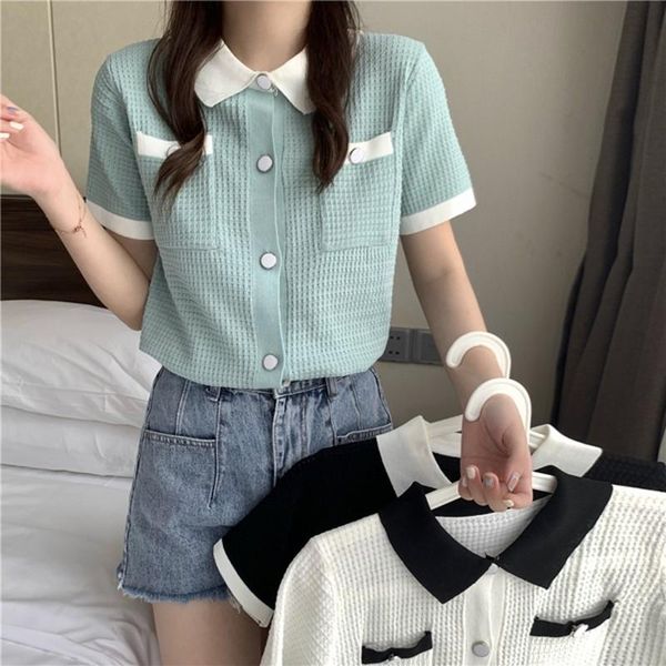 women's knits & tees 2021 summer designer knitted sweater for women vintage turn down collar short sleeve cardigan, White
women's knits & tees 2021 summer designer knitted sweater for women vintage turn down collar short sleeve cardigan, White