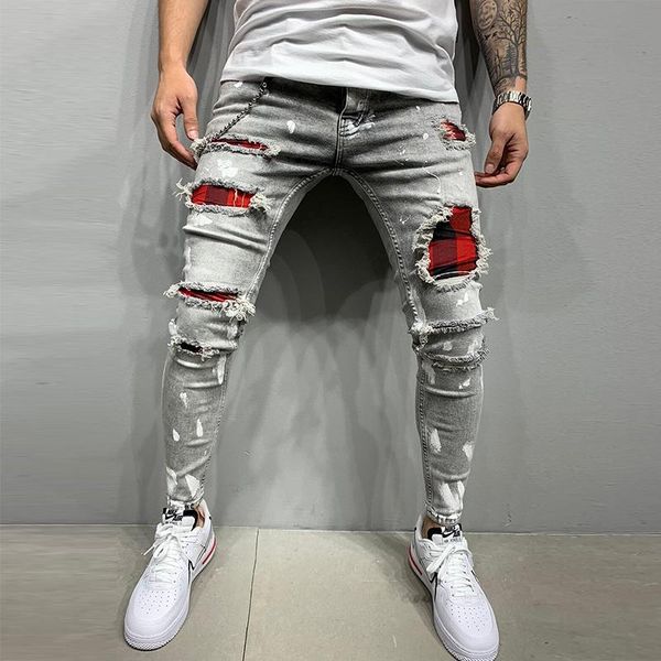 men's jeans vintage plaid printed patchwork ripped denim pants men fashion slim 2021 spring summer mens pencil pant casual trouser 4xl, Blue
men's jeans vintage plaid printed patchwork ripped denim pants men fashion slim 2021 spring summer mens pencil pant casual trouser 4xl, Blue