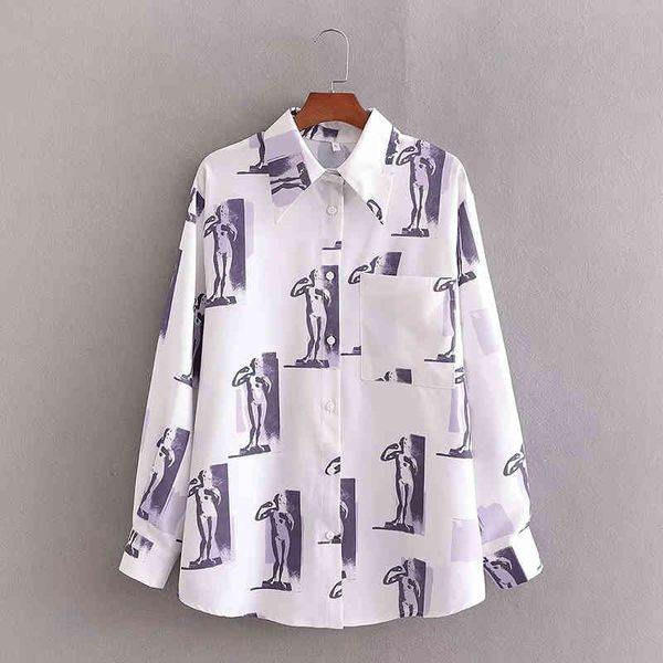 women retro abstract printing casual loose chic female fashion lapel long sleeve shirt 210520, White
women retro abstract printing casual loose chic female fashion lapel long sleeve shirt 210520, White