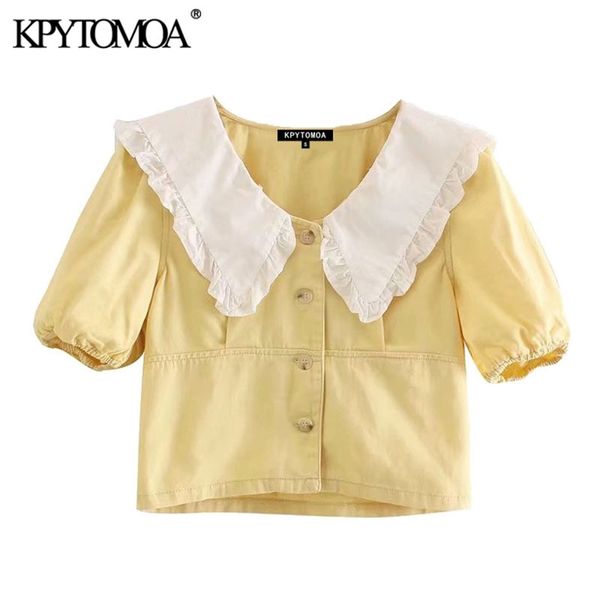 women sweet fashion button-up cropped blouses vintage peter pan collar short sleeve female shirts blusas chic 210420, White
women sweet fashion button-up cropped blouses vintage peter pan collar short sleeve female shirts blusas chic 210420, White